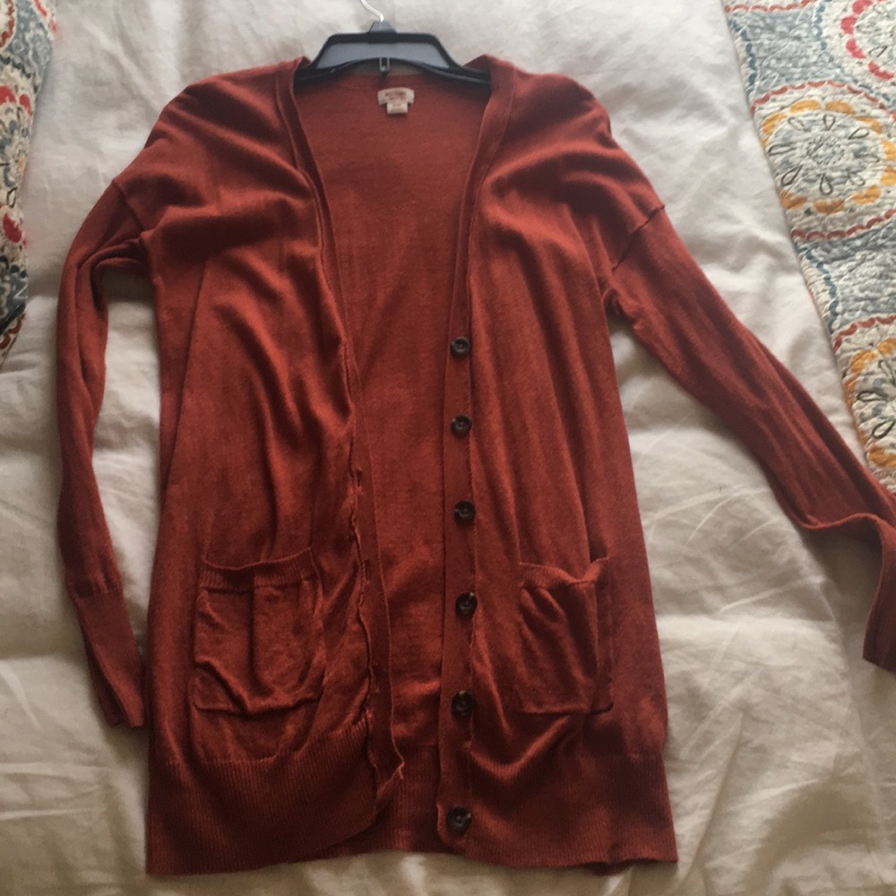 orange cardigan